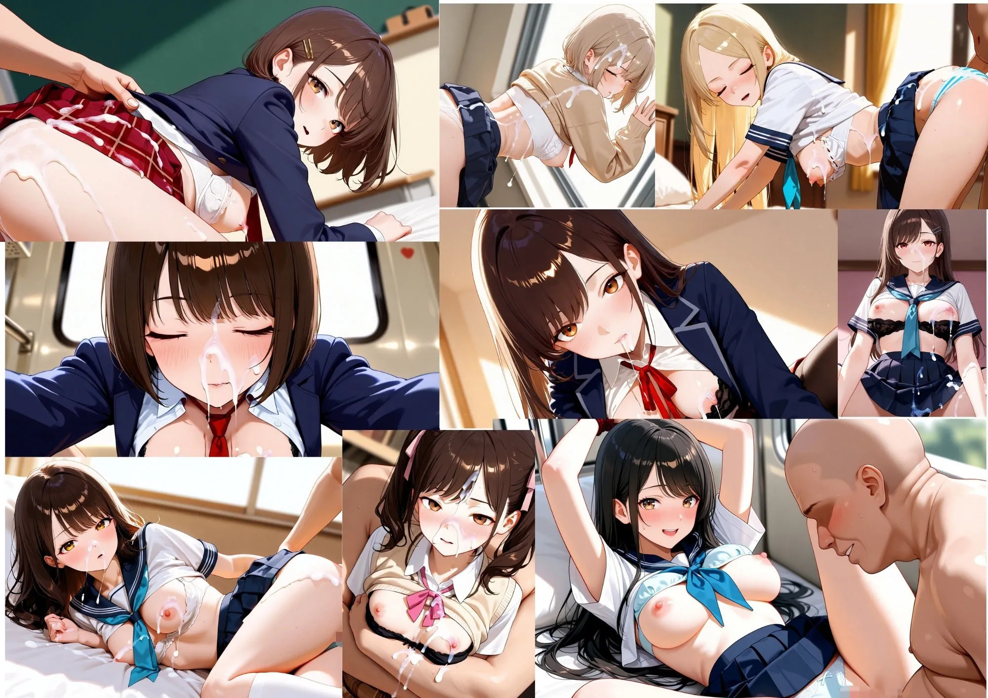 【4K神画質/120FPS】制服JK120人に小太りおじさんがぶっかけ顔射120連発！〜完全着衣・脱がしなしで顔と制服にぜんぶぶちまける〜【60分】 画像8